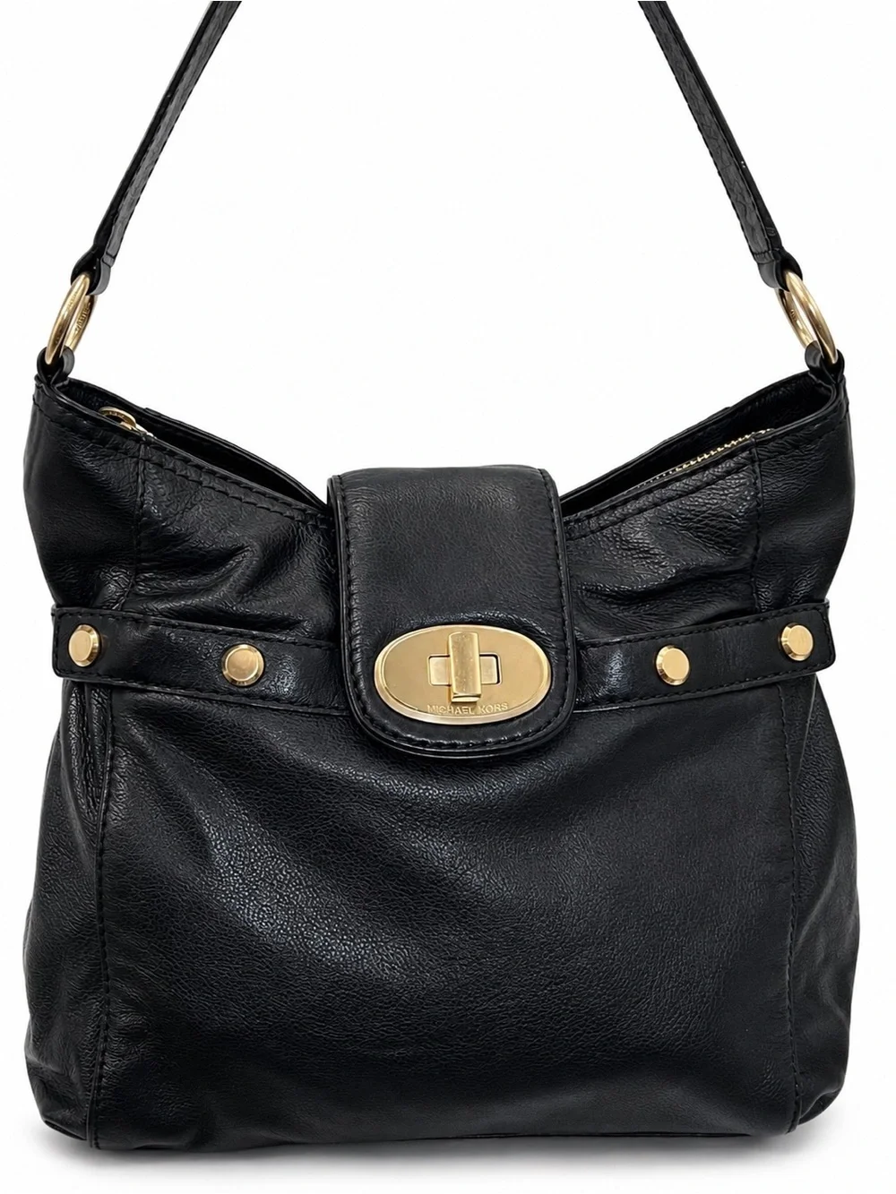 Michael Kors Chandler Black Pebbled Leather Hobo Shoulder Bag Gold Studded Y2K